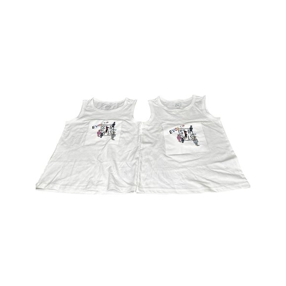 Conjoined White Sleeveless Tank Tops "Evolution Of Justice" Wonder Nation XS 4/5 - Picture 1 of 3